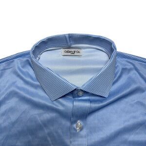 Collars and Co Structured Collar Polo Size L Light Blue Houndstooth Golf